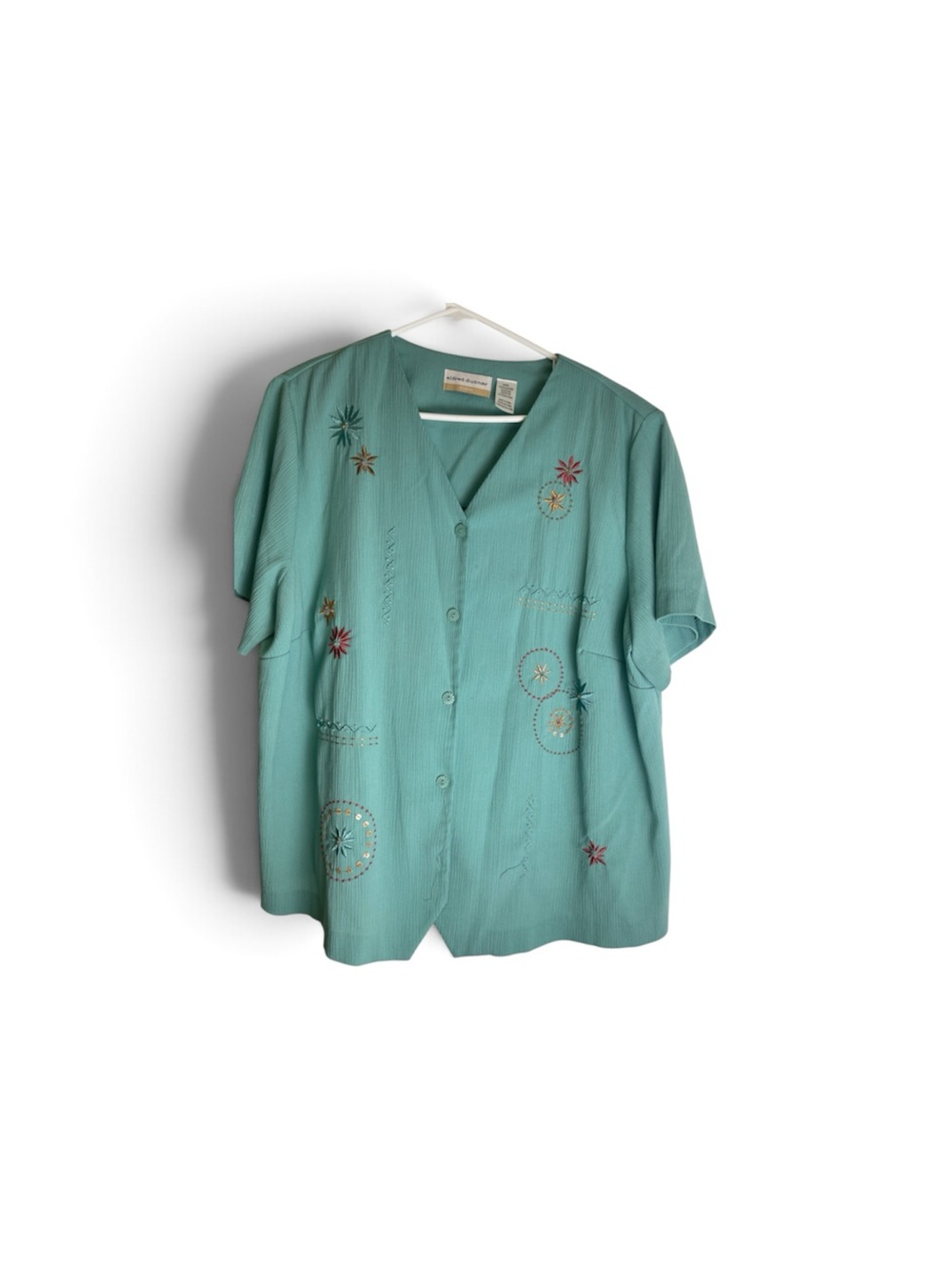 Alfred Dunner Teal Embroidered Button-Down Shirt